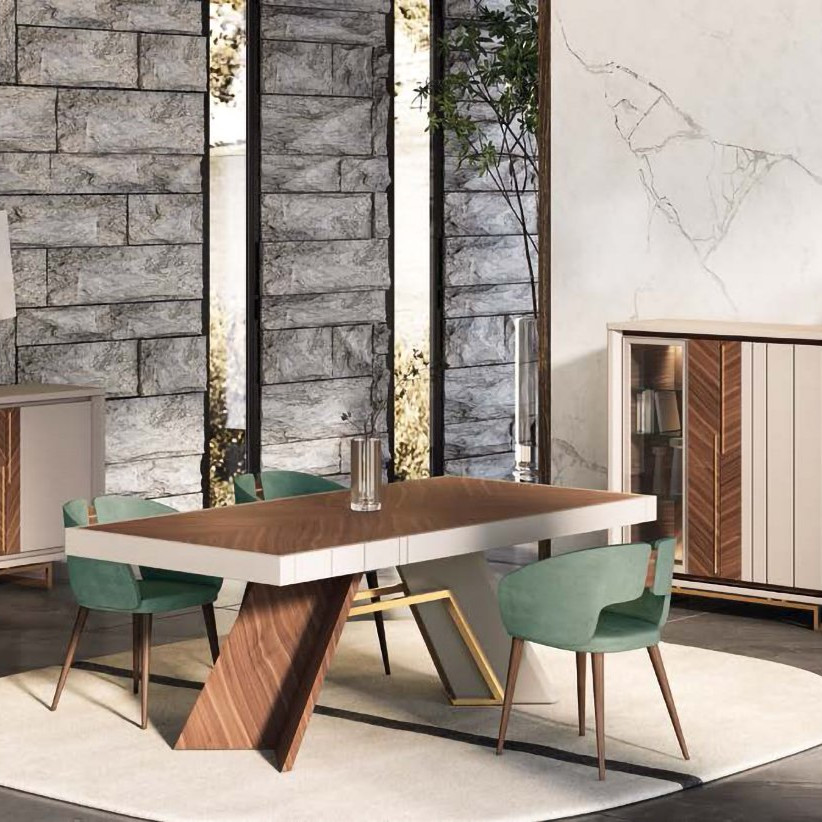 Mesa de jantar Noble em madeira maciça com cadeiras estofadas